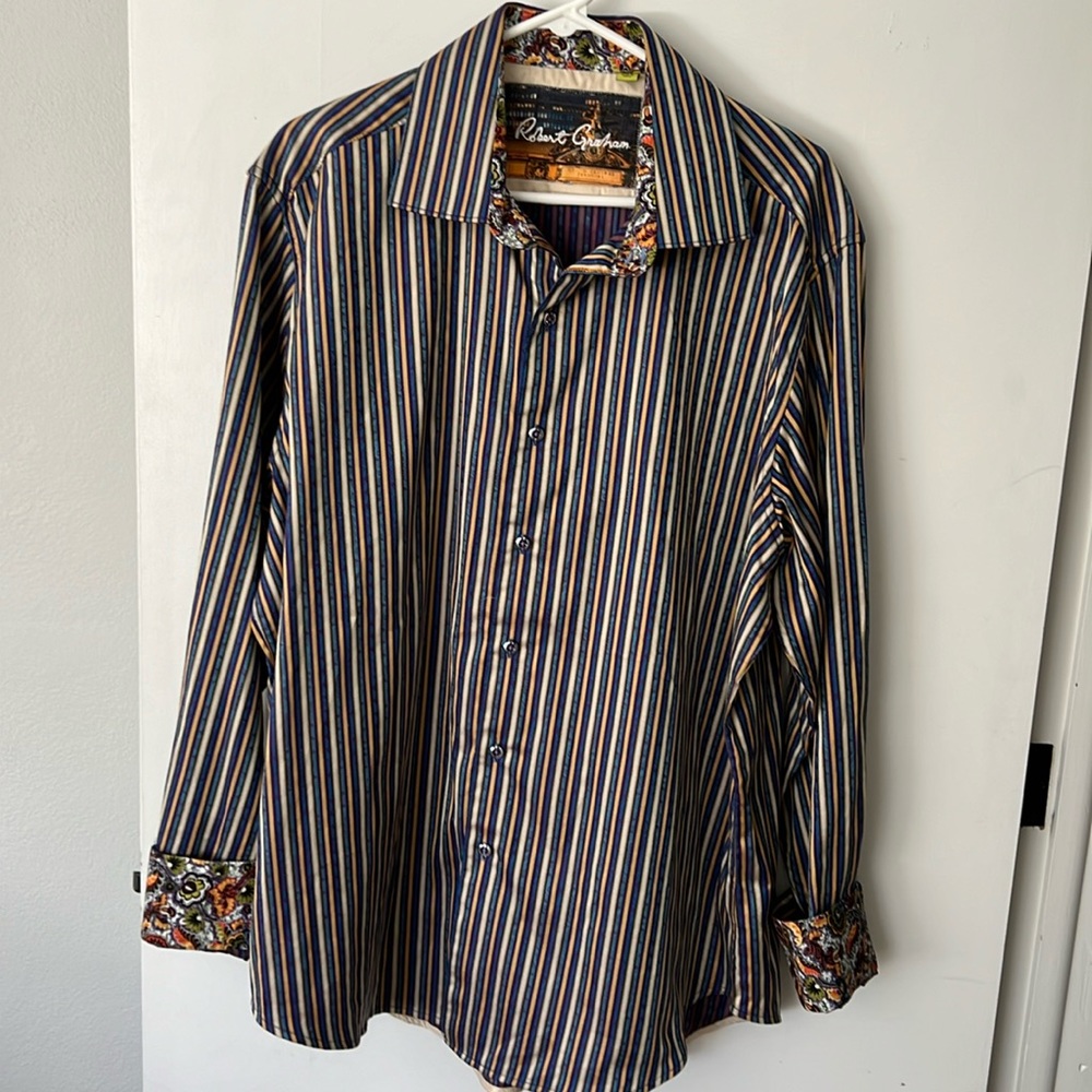 Mens Robert Graham Striped 2XL Long Sleeve Buttoned Collar Shirt